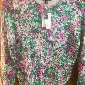Lands' End Pink and Green Floral Sweater